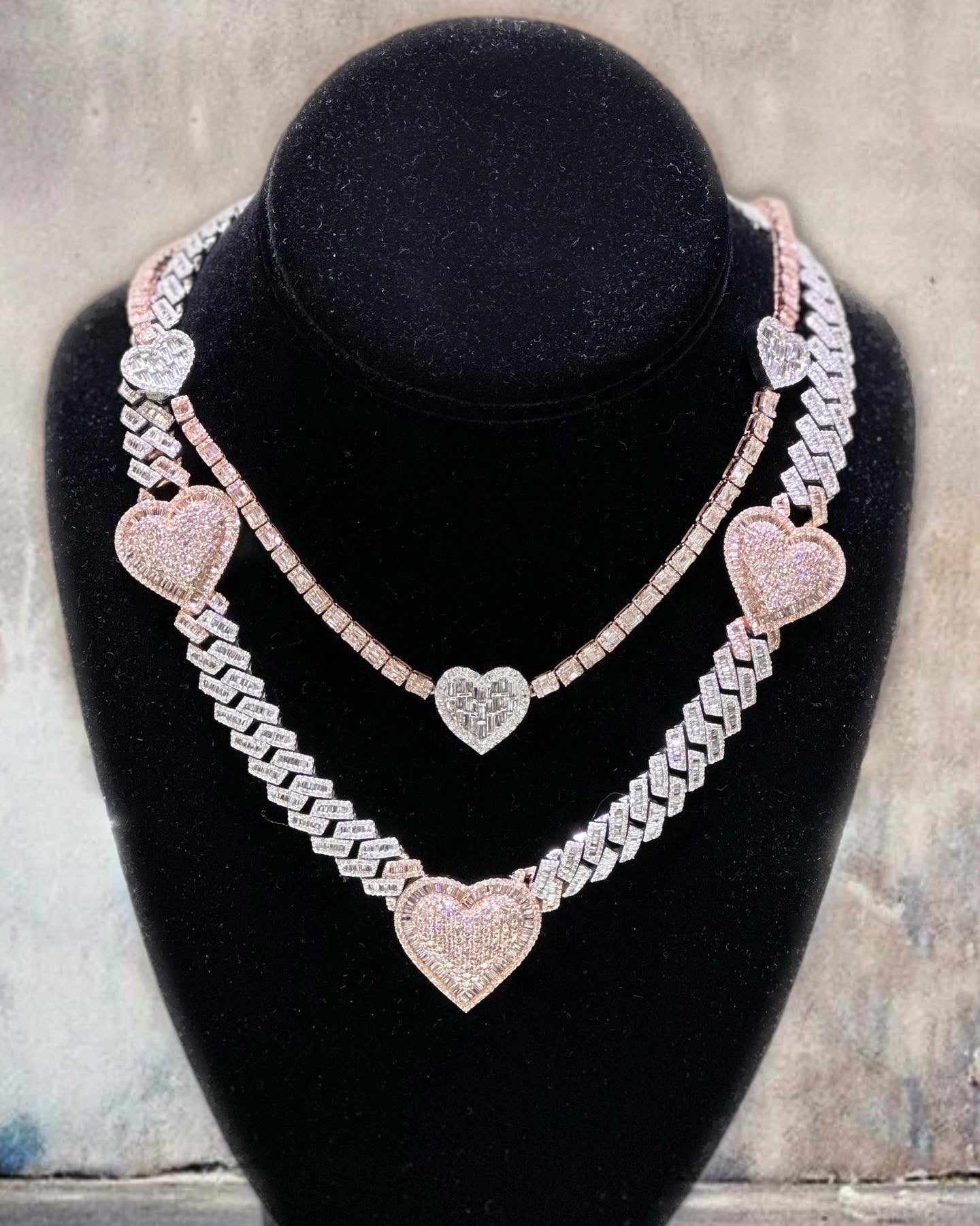 8.05CT Baguette & Round Diamond Heart 10K Chain