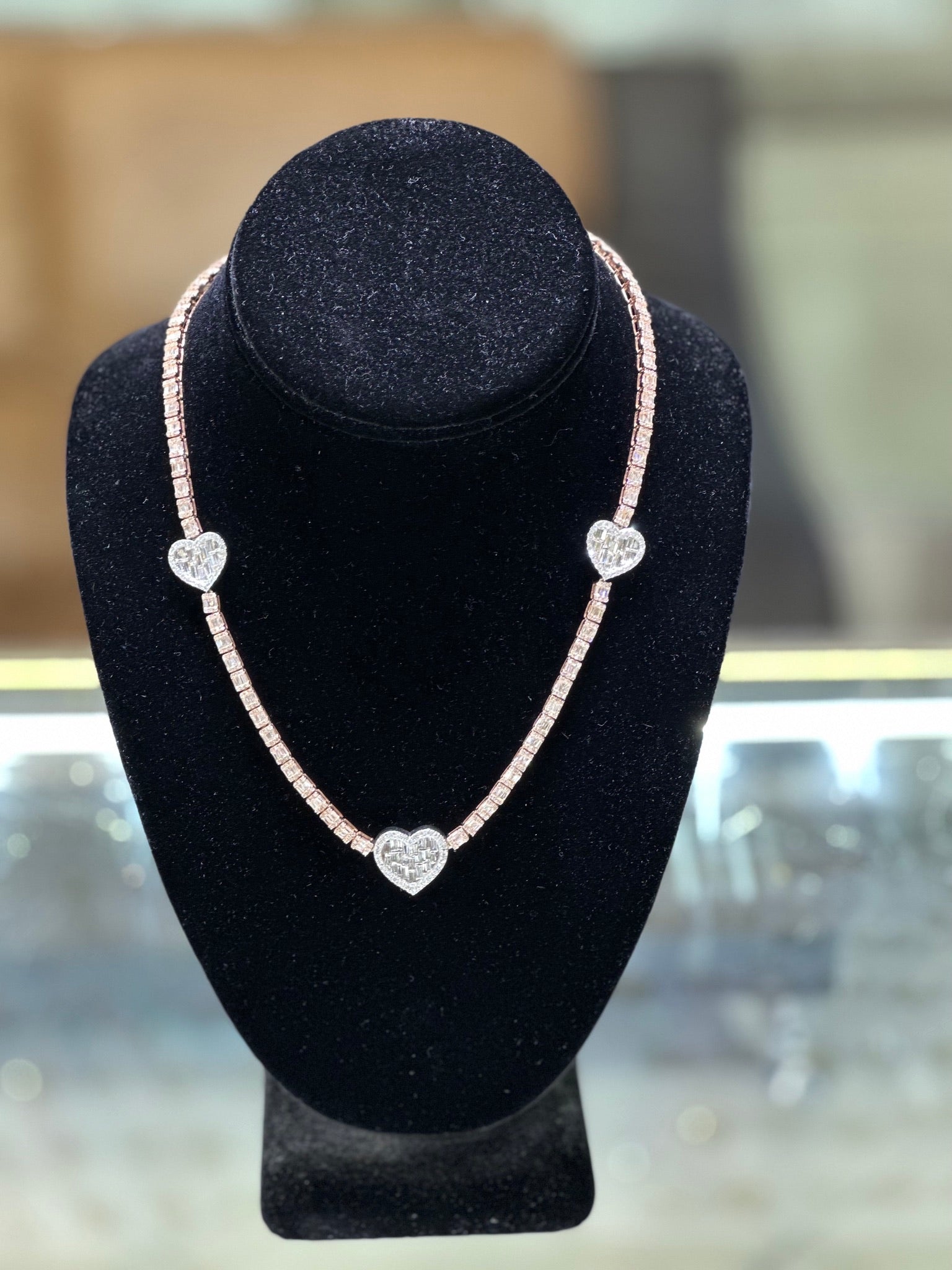 8.05CT Baguette & Round Diamond Heart 10K Chain