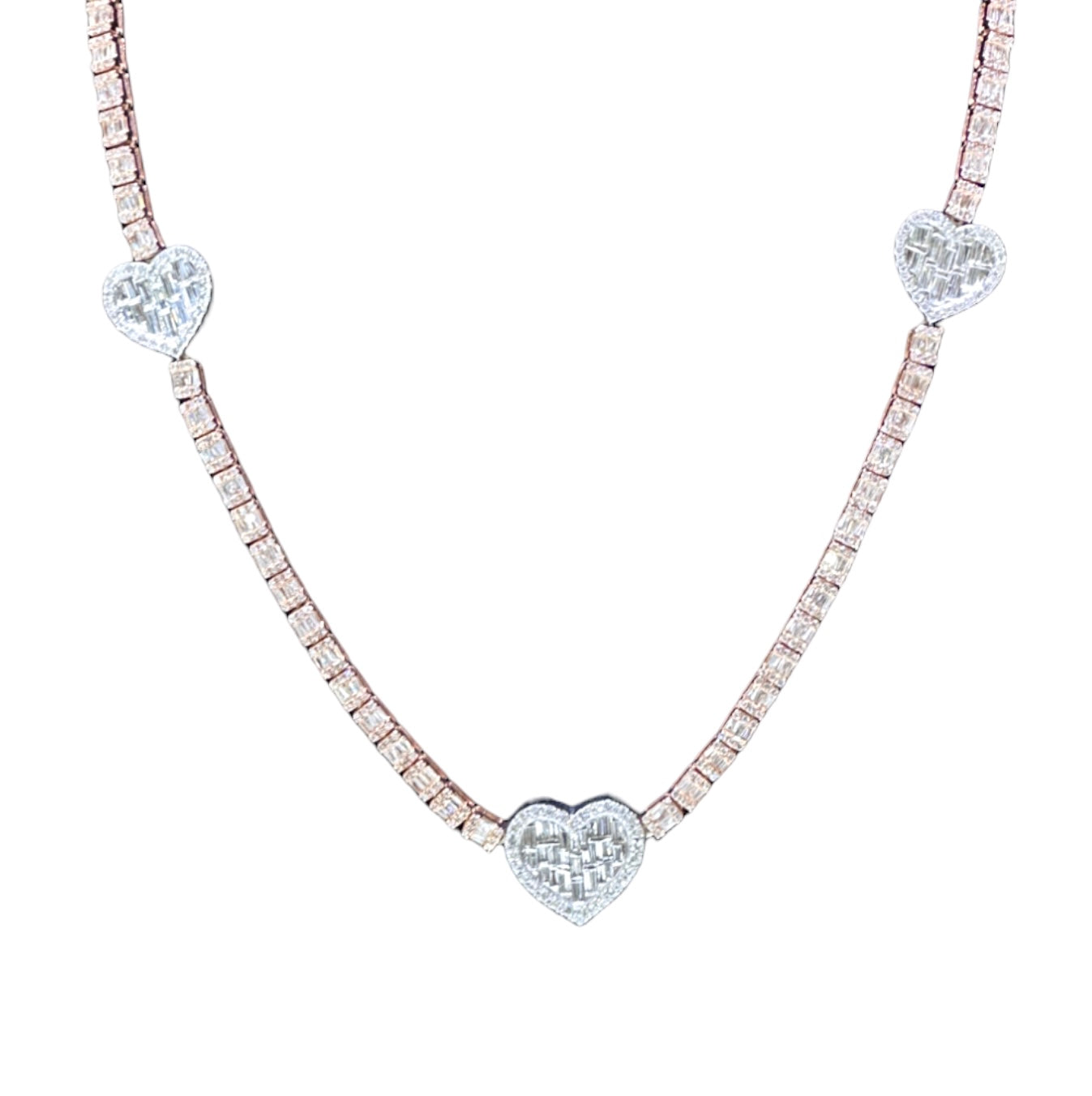 8.05CT Baguette & Round Diamond Heart 10K Chain