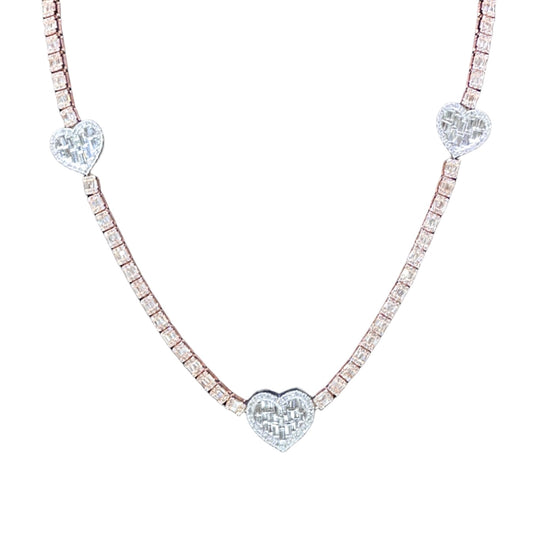 8.05CT Baguette & Round Diamond Heart 10K Chain