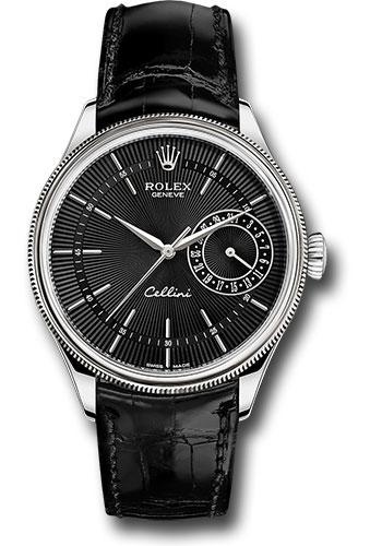 Rolex Cellini Date Watch White Gold Black Dial Black Leather Str