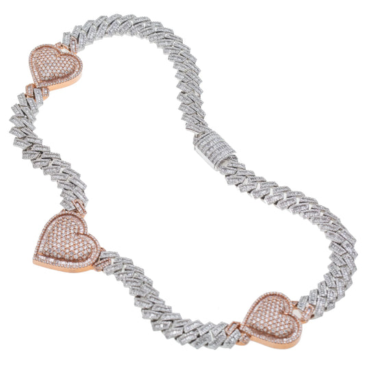 16.57CT Baguette & Round Diamond Hearts 10K Chain