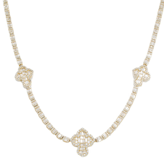 7.55CT Baguette & Round Diamond Cross 10K Chain