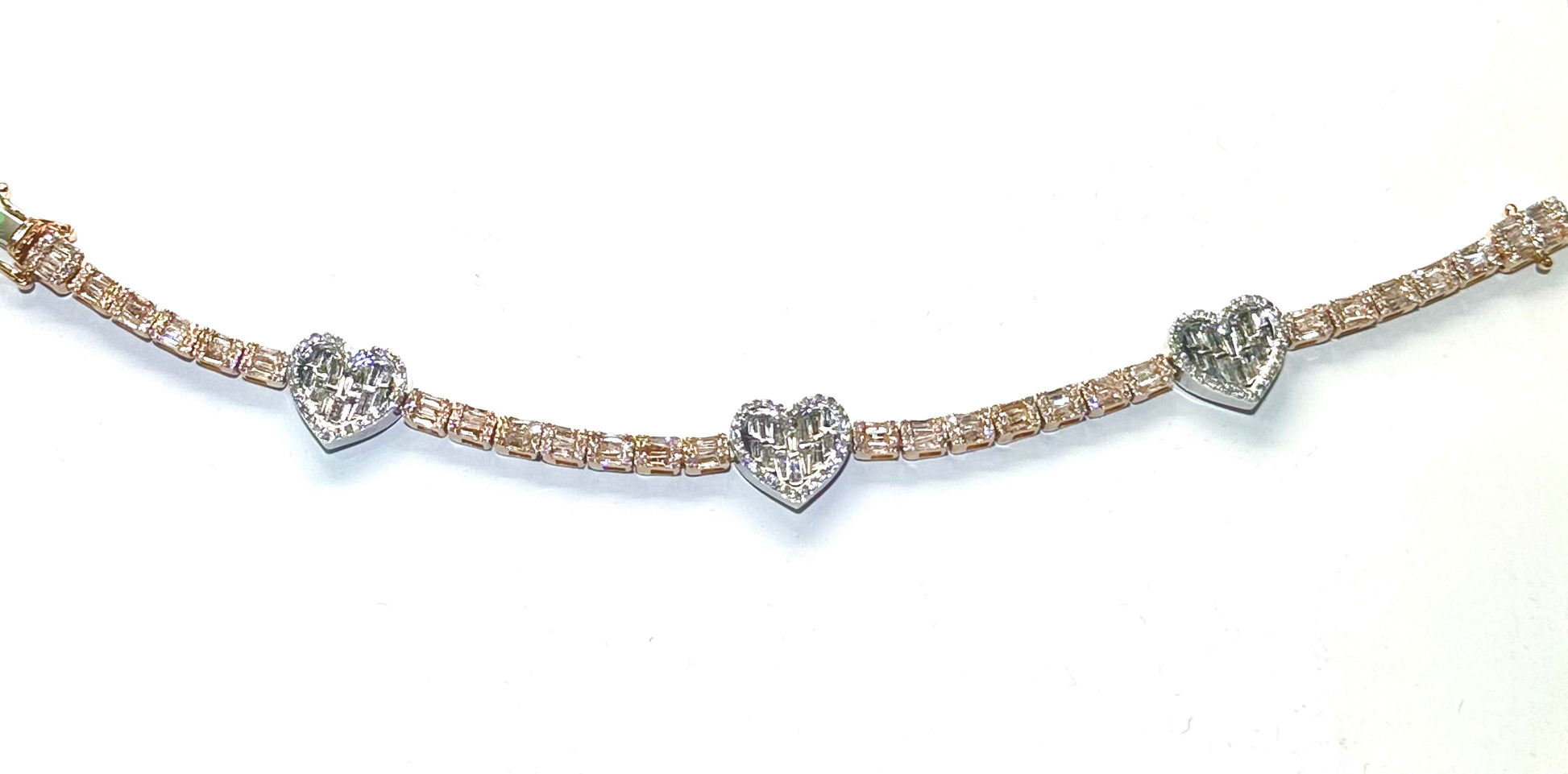 4.40CT Baguette & Round Diamond Hearts Bracelet