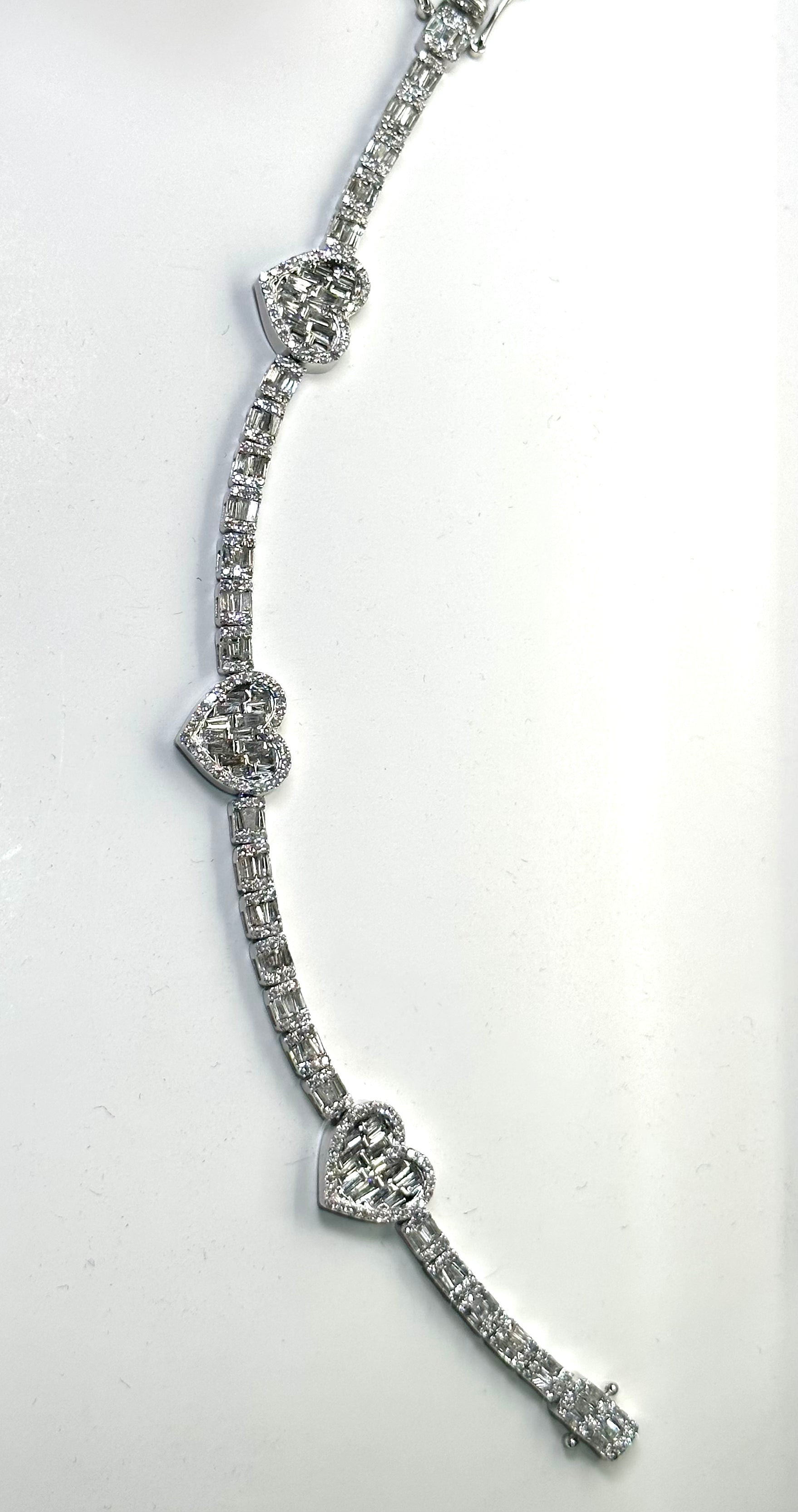 4.40CT Baguette & Round Diamond Hearts Bracelet