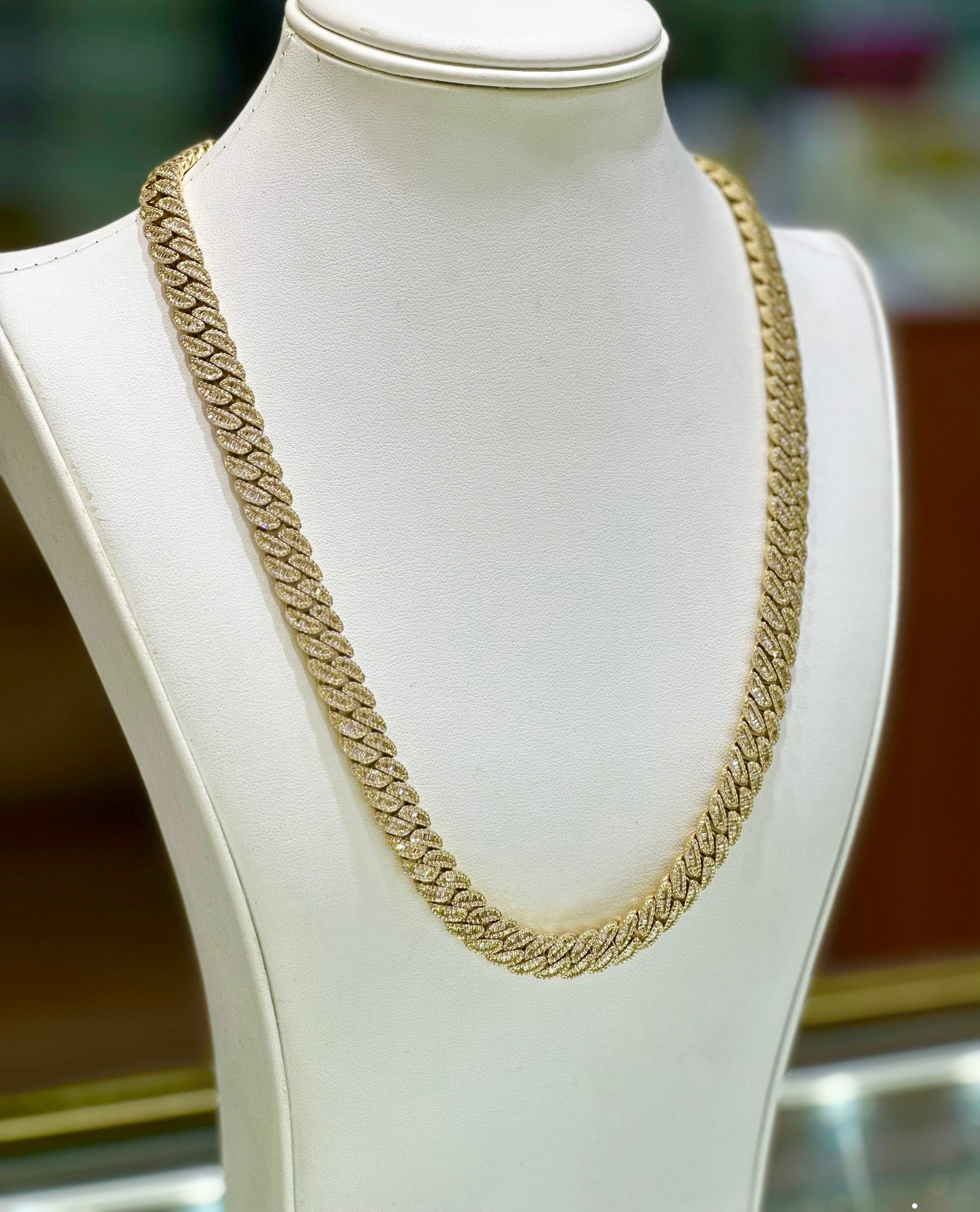 14.75CT Baguette & Round Diamond 10K Cuban Link Chain 10mm