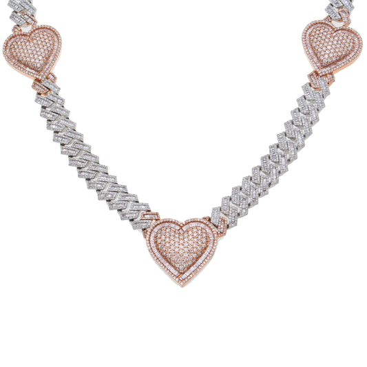 16.57CT Baguette & Round Diamond Hearts 10K Chain